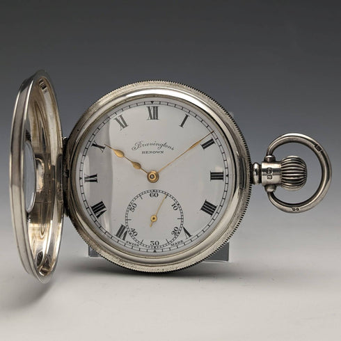 1943 British Bravingtons Renown pocket watch pure silver half hunter refurbished working well